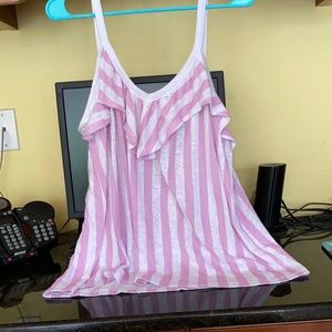 Women’s Old Navy L Pink Striped Ruffled Front Tank